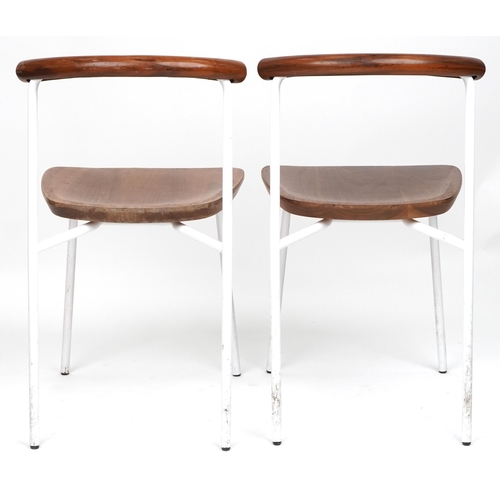 1101 - Manner of Calligaris, pair of contemporary metal framed hardwood bistro chairs, each 75cm high