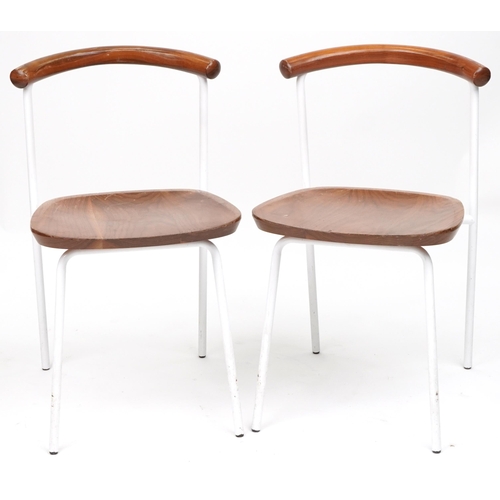 1082 - Manner of Calligaris, pair of contemporary metal framed hardwood bistro chairs, each 75cm high