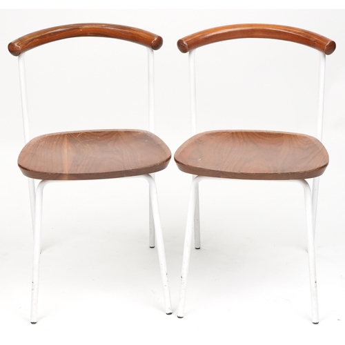 1082 - Manner of Calligaris, pair of contemporary metal framed hardwood bistro chairs, each 75cm high