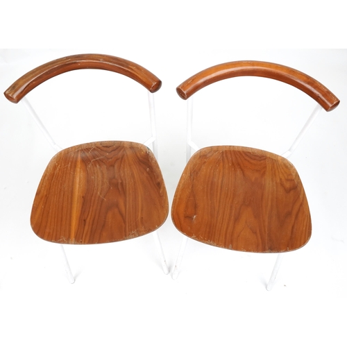 1082 - Manner of Calligaris, pair of contemporary metal framed hardwood bistro chairs, each 75cm high