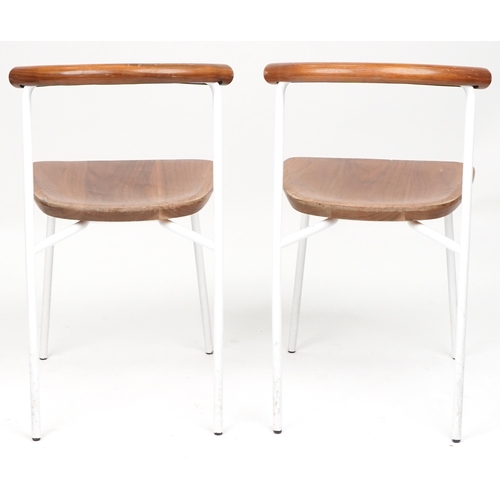 1082 - Manner of Calligaris, pair of contemporary metal framed hardwood bistro chairs, each 75cm high