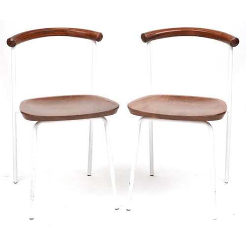 1083 - Manner of Calligaris, pair of contemporary metal framed hardwood bistro chairs, each 75cm high