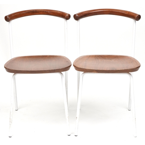 1083 - Manner of Calligaris, pair of contemporary metal framed hardwood bistro chairs, each 75cm high