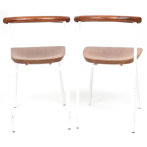 1083 - Manner of Calligaris, pair of contemporary metal framed hardwood bistro chairs, each 75cm high