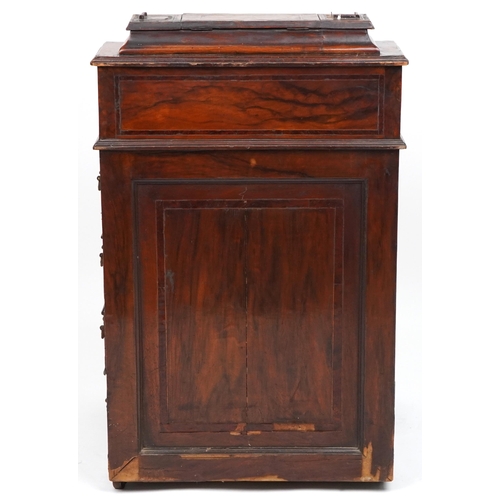 1030 - Victorian inlaid walnut and rosewood Davenport with lift up tops and side cupboard enclosing three s... 