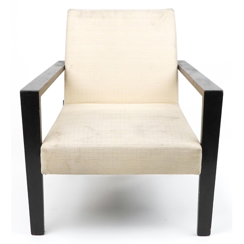 1104 - Roset, contemporary French ebonised lounge chair with cream upholstered back and seat, 78cm H x 74cm... 