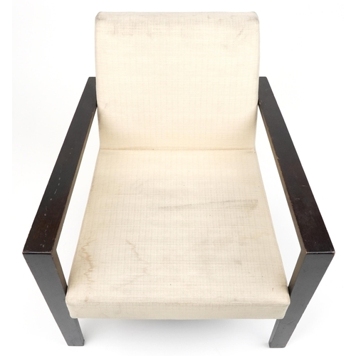 1104 - Roset, contemporary French ebonised lounge chair with cream upholstered back and seat, 78cm H x 74cm... 