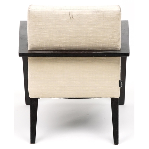 1104 - Roset, contemporary French ebonised lounge chair with cream upholstered back and seat, 78cm H x 74cm... 