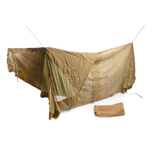 1878 - British military World War II 1944 canvas tent with bag, approximately 240cm in length