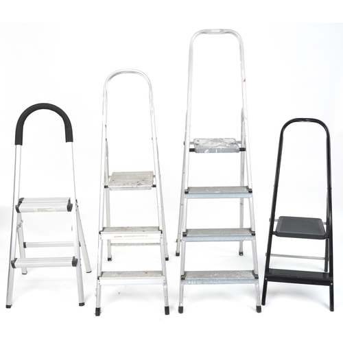 1162A - Four aluminium folding stepladders including Leifheit and Clima, the largest 160cm high when closed