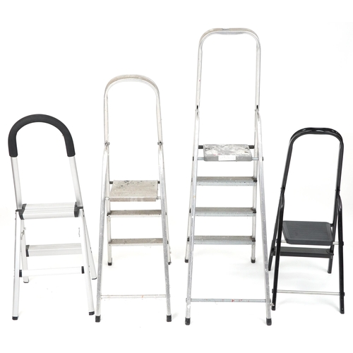 1162A - Four aluminium folding stepladders including Leifheit and Clima, the largest 160cm high when closed