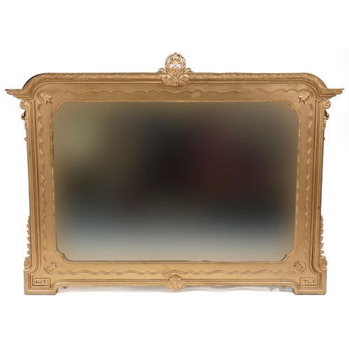 1243 - Victorian style gilt painted hardwood wall mirror with acanthus leaf carvings and bevelled glass, 12... 