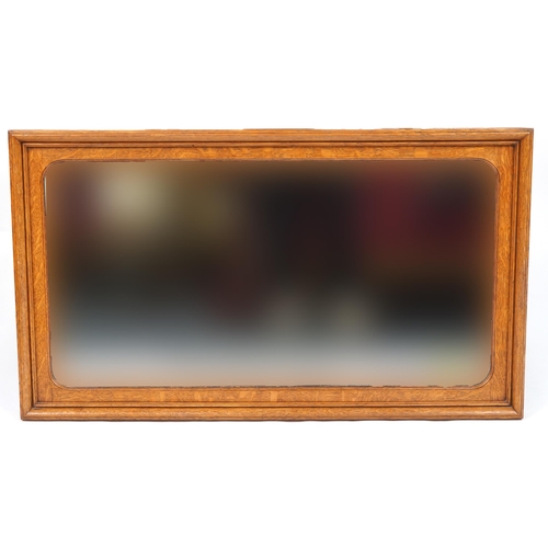 1236 - Victorian rectangular oak wall mirror with bevelled glass, 100cm x 57cm