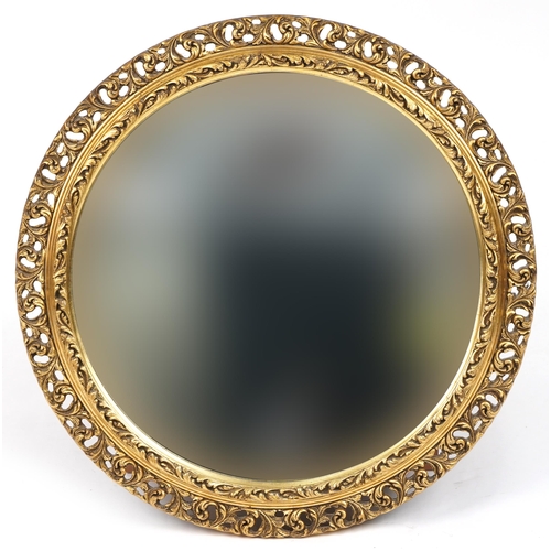 1237 - Circular gilt framed acanthus design wall mirror with bevelled glass, 56cm in diameter