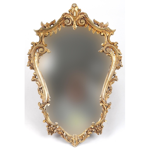 1238 - French style gilt and silver painted cartouche wall mirror, 74cm x 49cm