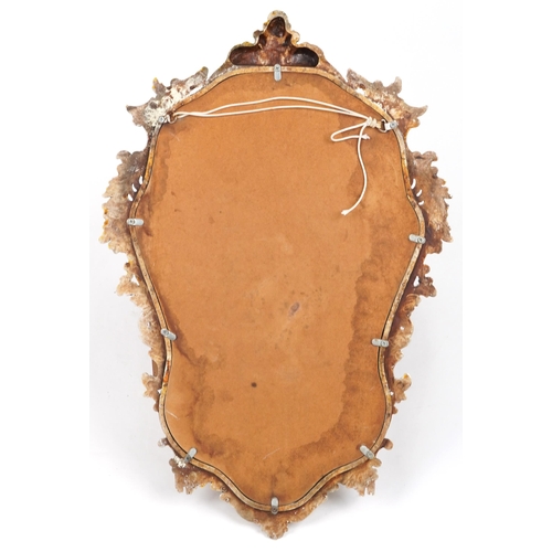 1238 - French style gilt and silver painted cartouche wall mirror, 74cm x 49cm