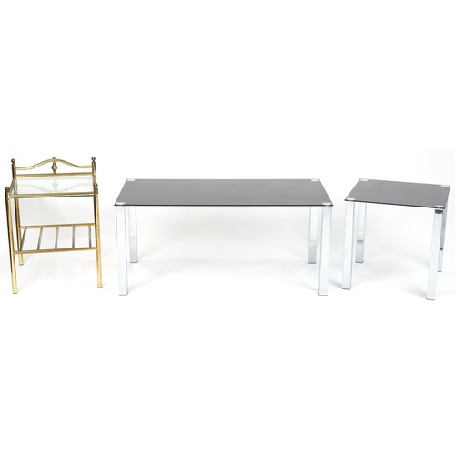 1201 - Three vintage and contemporary occasional tables including a vintage Italian brass and glass example... 