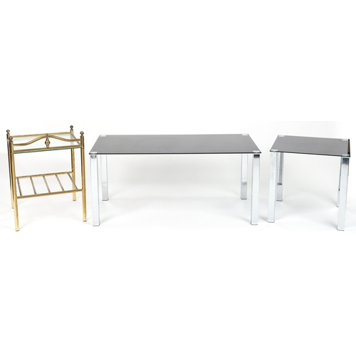 1201 - Three vintage and contemporary occasional tables including a vintage Italian brass and glass example... 