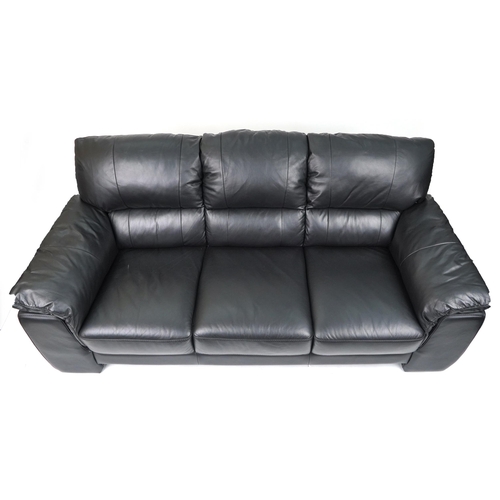 1132 - Contemporary three seater settee with black leather upholstery, 90cm H x 200cm W x 90cm D