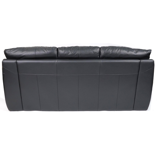 1133 - Contemporary three seater settee with black leather upholstery, 90cm H x 200cm W x 90cm D