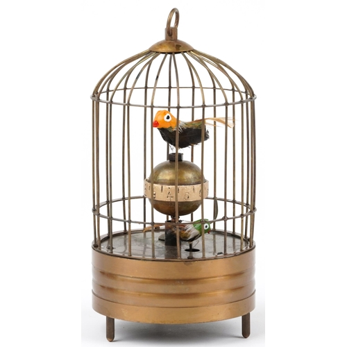 1449 - Clockwork automaton birdcage alarm clock, 19cm high