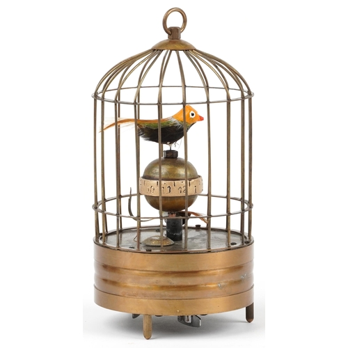 1449 - Clockwork automaton birdcage alarm clock, 19cm high