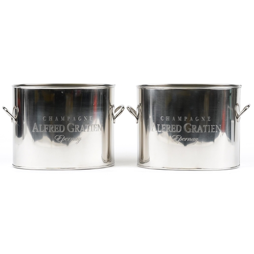 1251 - Pair of Alfred Gratien design silver plated ice buckets with twin handles, 18cm high x 29cm wide