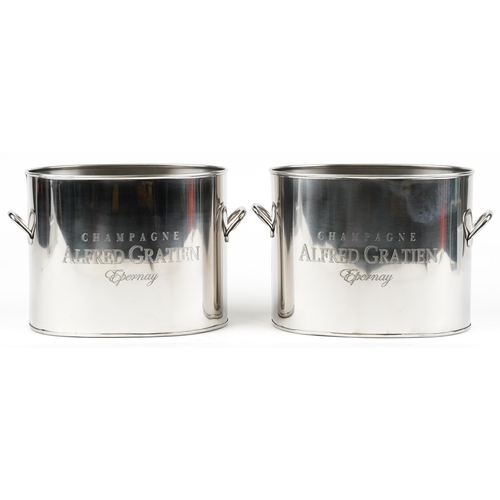 1251 - Pair of Alfred Gratien design silver plated ice buckets with twin handles, 18cm high x 29cm wide