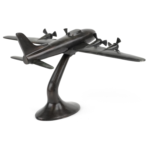 1872 - Patinated bronzed study of a military aeroplane, 23cm high x 56cm wide