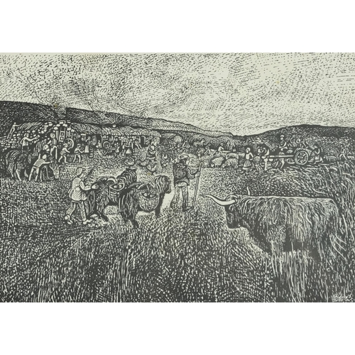 775 - Edna Whyte - Highland Life, four pencil signed woodcuts, framed and glazed, each 30cm x 23cm excludi... 