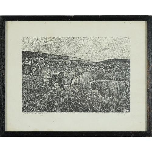 775 - Edna Whyte - Highland Life, four pencil signed woodcuts, framed and glazed, each 30cm x 23cm excludi... 