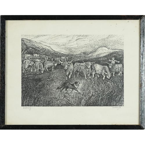 775 - Edna Whyte - Highland Life, four pencil signed woodcuts, framed and glazed, each 30cm x 23cm excludi... 