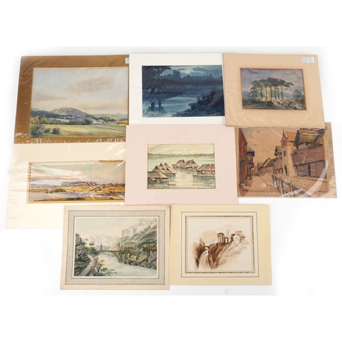 764 - Eight 19th century and later watercolours including Nightfall at Windsor by Howard Fletcher and The ... 