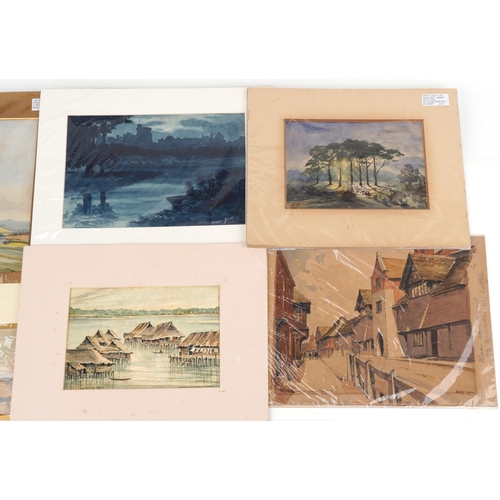 764 - Eight 19th century and later watercolours including Nightfall at Windsor by Howard Fletcher and The ... 