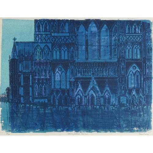 379 - Robert Tavener - Salisbury Cathedral, West Front, pencil signed lithograph, limited edition 28/30, m... 