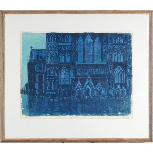 379 - Robert Tavener - Salisbury Cathedral, West Front, pencil signed lithograph, limited edition 28/30, m... 