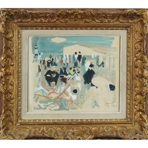 40 - Alexandre Sascha Garbell - Beach scene with figures, French Impressionist heightened watercolour, mo... 