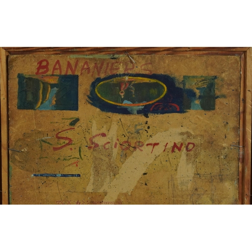 210 - Stephanie Sciortino - Bananiers, French Impressionist oil on board, labels and inscriptions verso, m... 