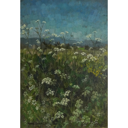 698 - Michael Cadman 1970 - Field of Hemlock, oil on board, mounted and framed, 64cm x 44cm excluding the ... 