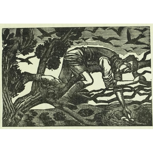 501 - Eric Ravilious - Bird nesting, woodcut print inscribed The London Mercury 1933 verso, mounted, frame... 