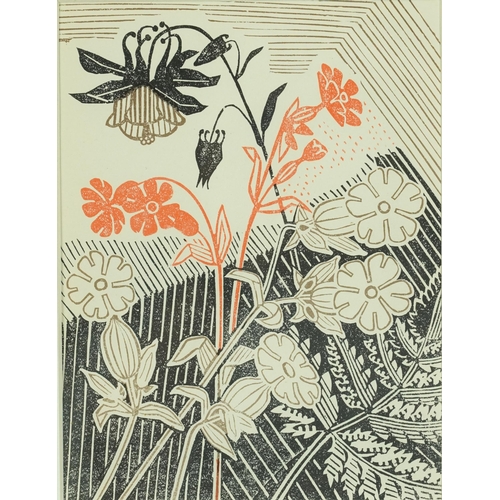 160 - Edward Bawden - Campions and Columbine, linocut inscribed Signature 1947 Curwen Press verso, mounted... 