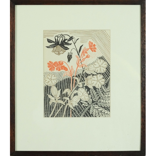 160 - Edward Bawden - Campions and Columbine, linocut inscribed Signature 1947 Curwen Press verso, mounted... 