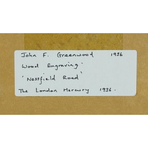 404 - Two early 20th century prints comprising Nessfield Road by John F Greenwood inscribed The London Mer... 