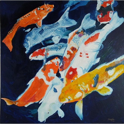 1718 - Clive Fredriksson - Goldfish, contemporary oil on canvas, unframed, 91.5cm x 92cm