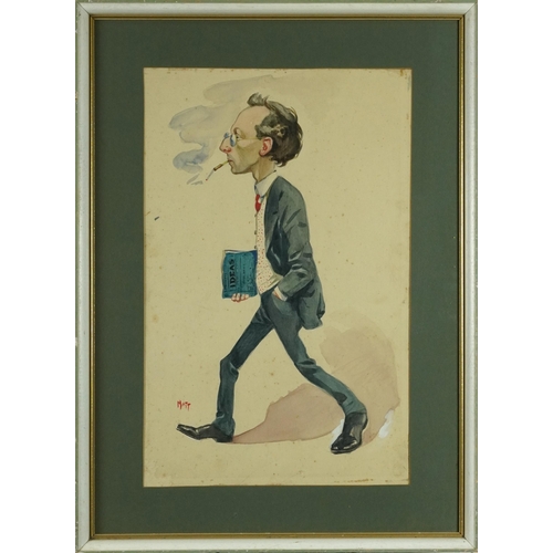 772 - Matthew Pritchett - Gentlemen smoking wearing spectacles, ink caricature, mounted framed and glazed,... 