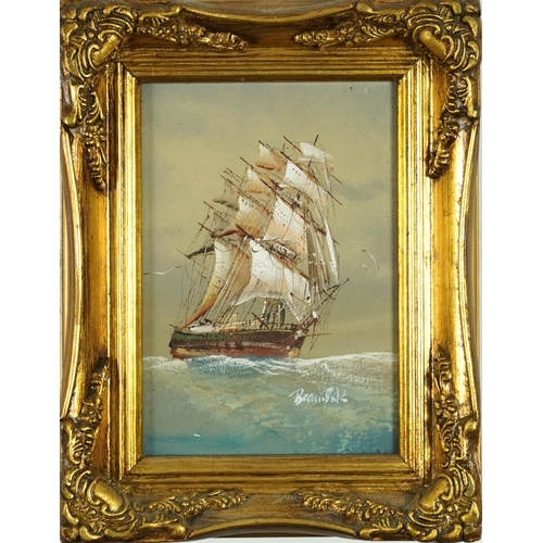 776 - Men-O-War, three naval interest oil on boards including two signed R Bramley and Winson, each mounte... 