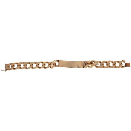 2204 - Heavy 9ct gold gentlemen's unengraved curb link identity bracelet housed in a Carlo Jewellers Hatton... 