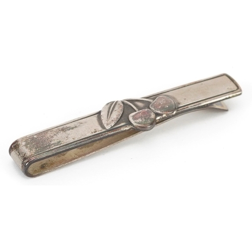 Georg Jensen, Mid century Danish 925S silver tie clip relief decorated with stylised flowers, housed in a Georg Jensen fitted case, 6cm wide, 13.2g