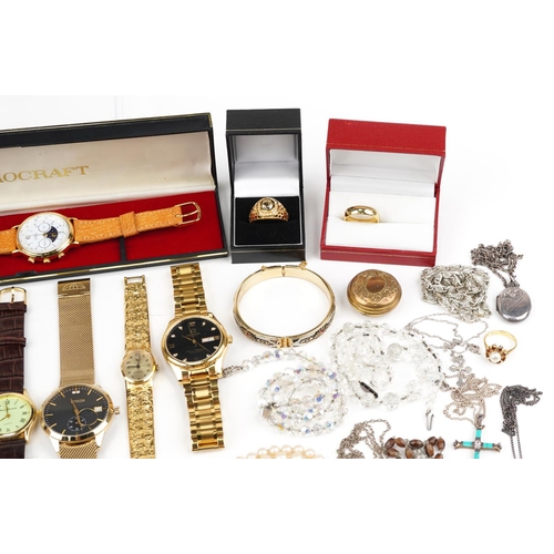 2819 - Antique and later costume jewellery, wristwatches and objects, some silver, including George V token... 