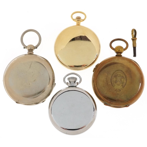 2769 - Four gentlemen's open face pocket watches including a chronograph pocket watch engraved Exhibition S... 